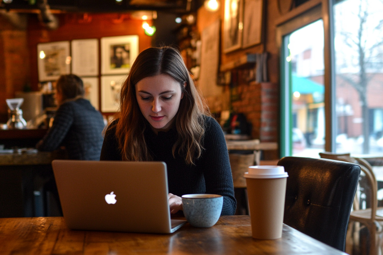 Freelancer working at coffee shop